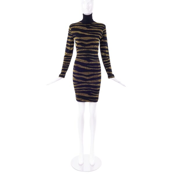 Vintage Black and Gold Lurex Zebra Tiger Print Sweater Dress
