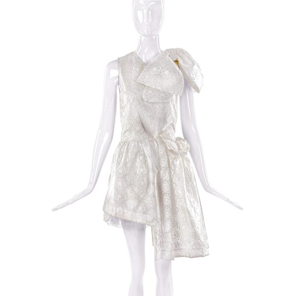 Simone Rocha Rubberized Ivory Lace and Tulle Mini Dress with Detachable Bow