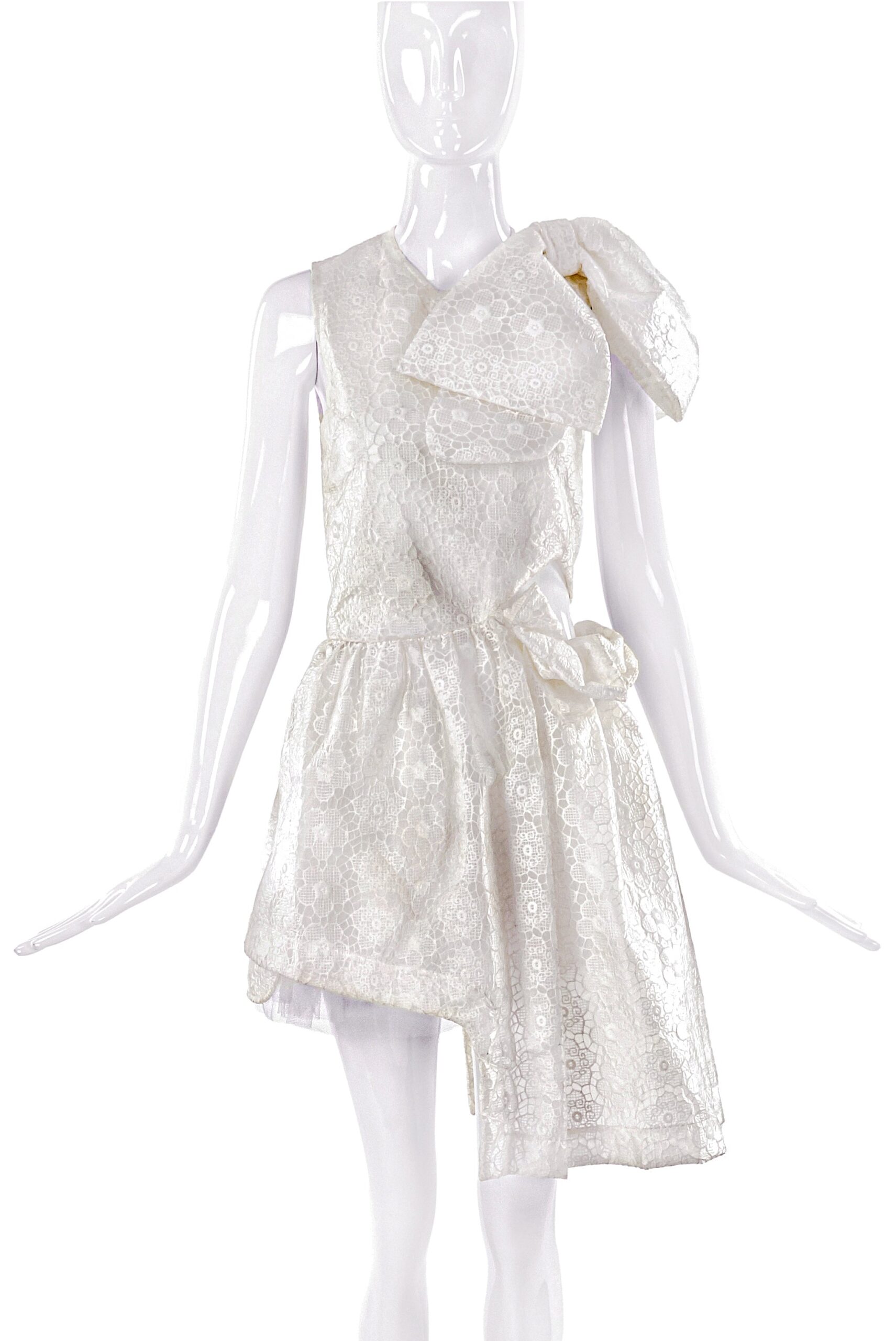 Simone Rocha Rubberized Ivory Lace and Tulle Mini Dress with Detachable Bow Simone Rocha Rubberized Ivory Lace and Tulle Mini Dress with Detachable Bow