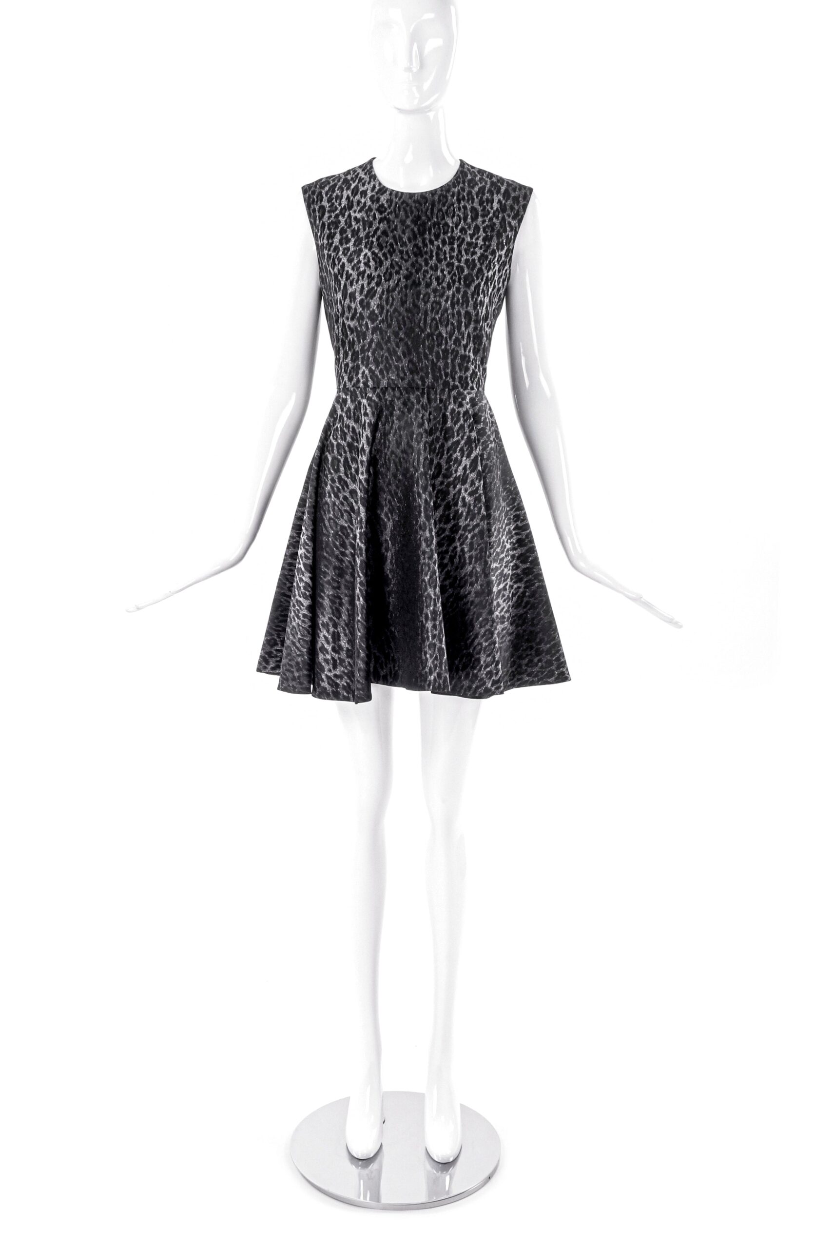 Giambattista Valli Grey Leopard Print Fit and Flare Dress Giambattista Valli Grey Leopard Print Fit and Flare Dress