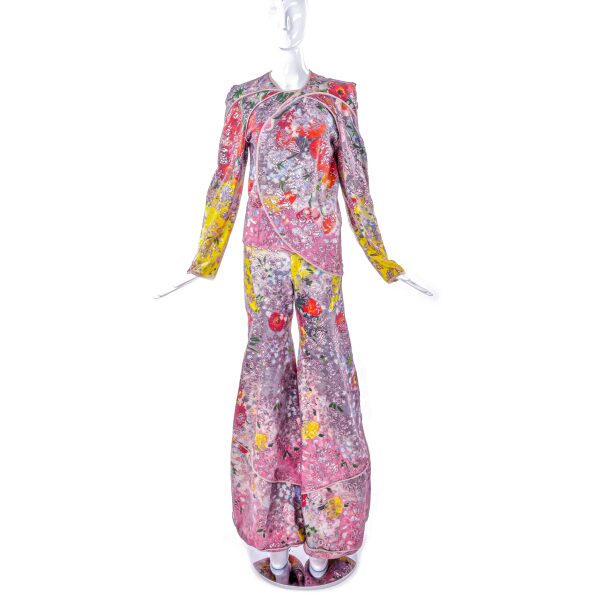 As Four Multi Color Pink Yellow Floral Lace Balloon David Bowie Pants and Jacket