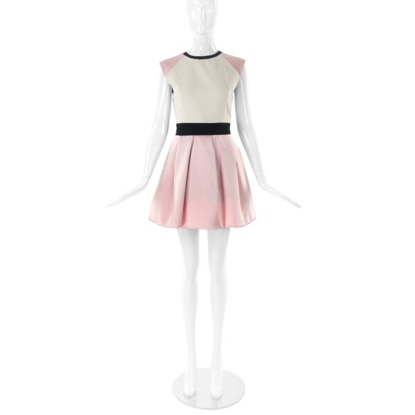 Fausto Puglisi Cream and Pink Satin Fit and Flare Dress