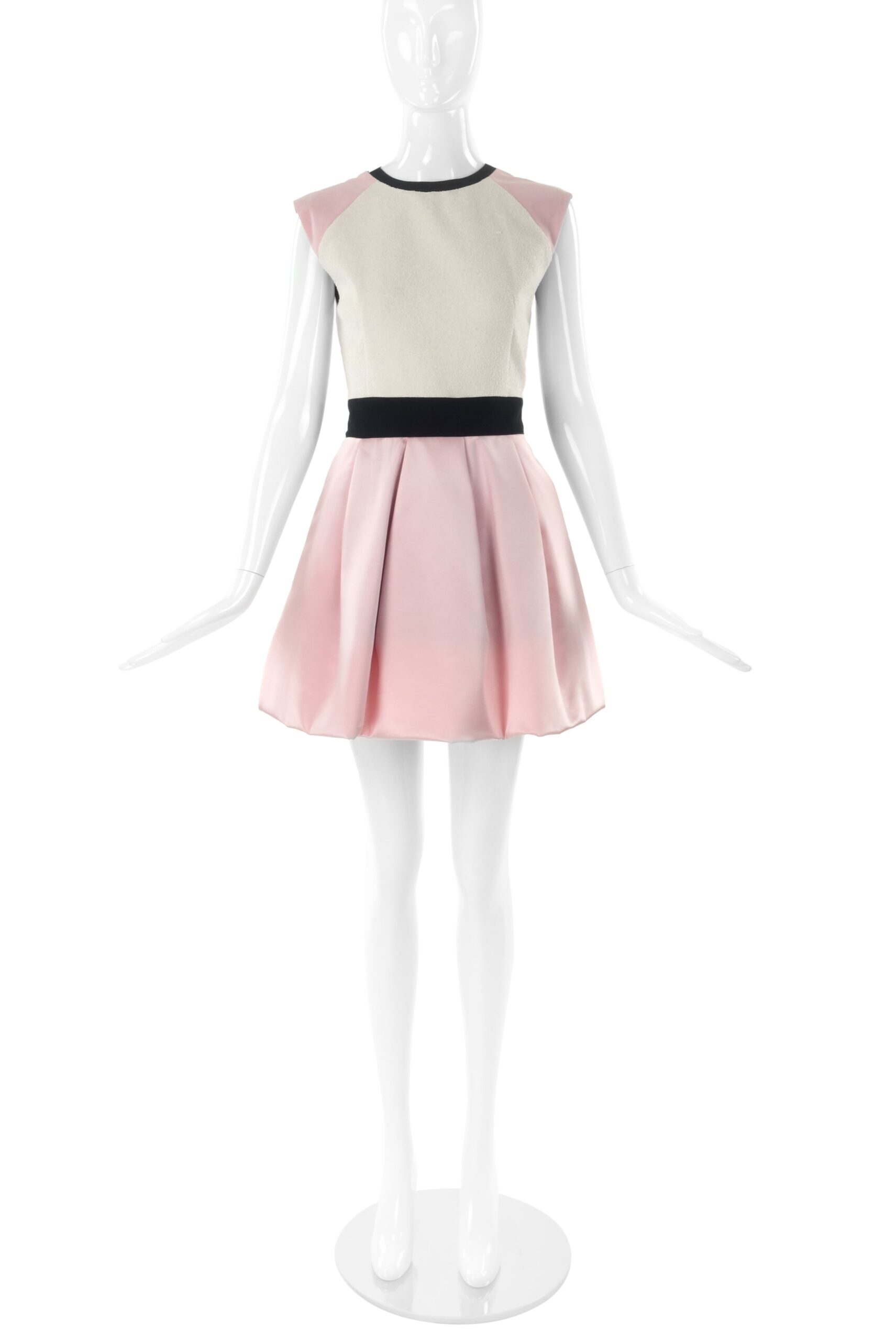 Fausto Puglisi Cream and Pink Satin Fit and Flare Dress Fausto Puglisi Cream and Pink Satin Fit and Flare Dress