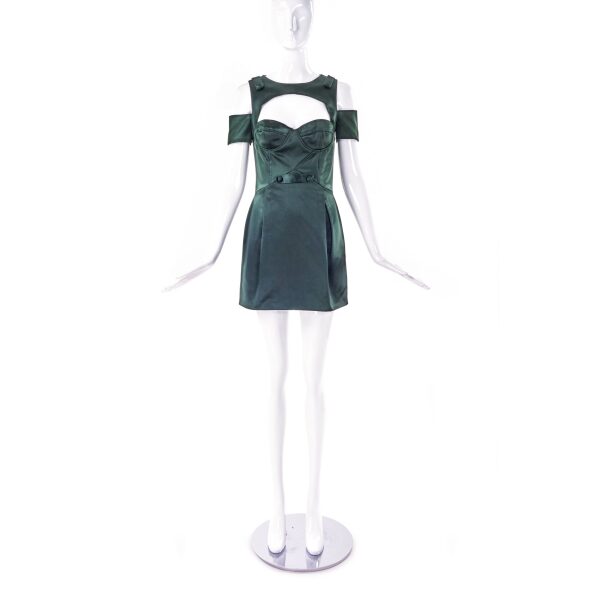 Versus Versace Dark Green Satin Cut-Out Detail Mini Dress FW2010