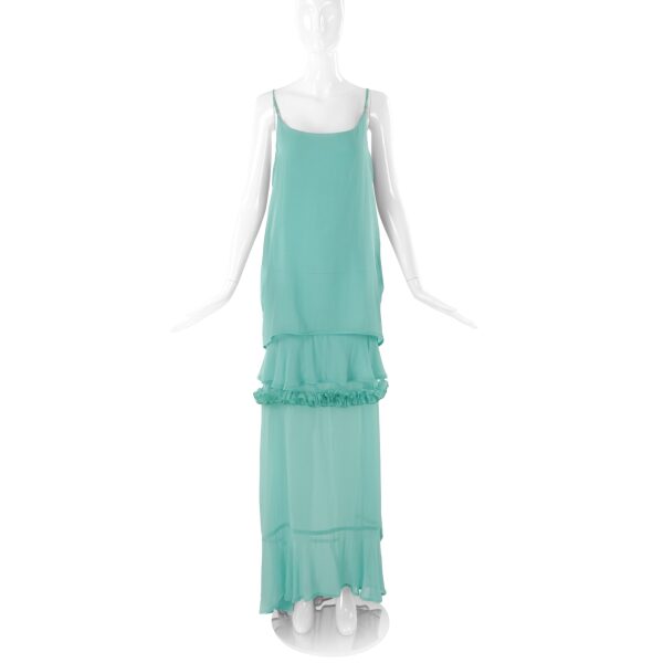 Richard Nicoll Seafoam Green Chiffon Slip Dress Gown with Ruffles