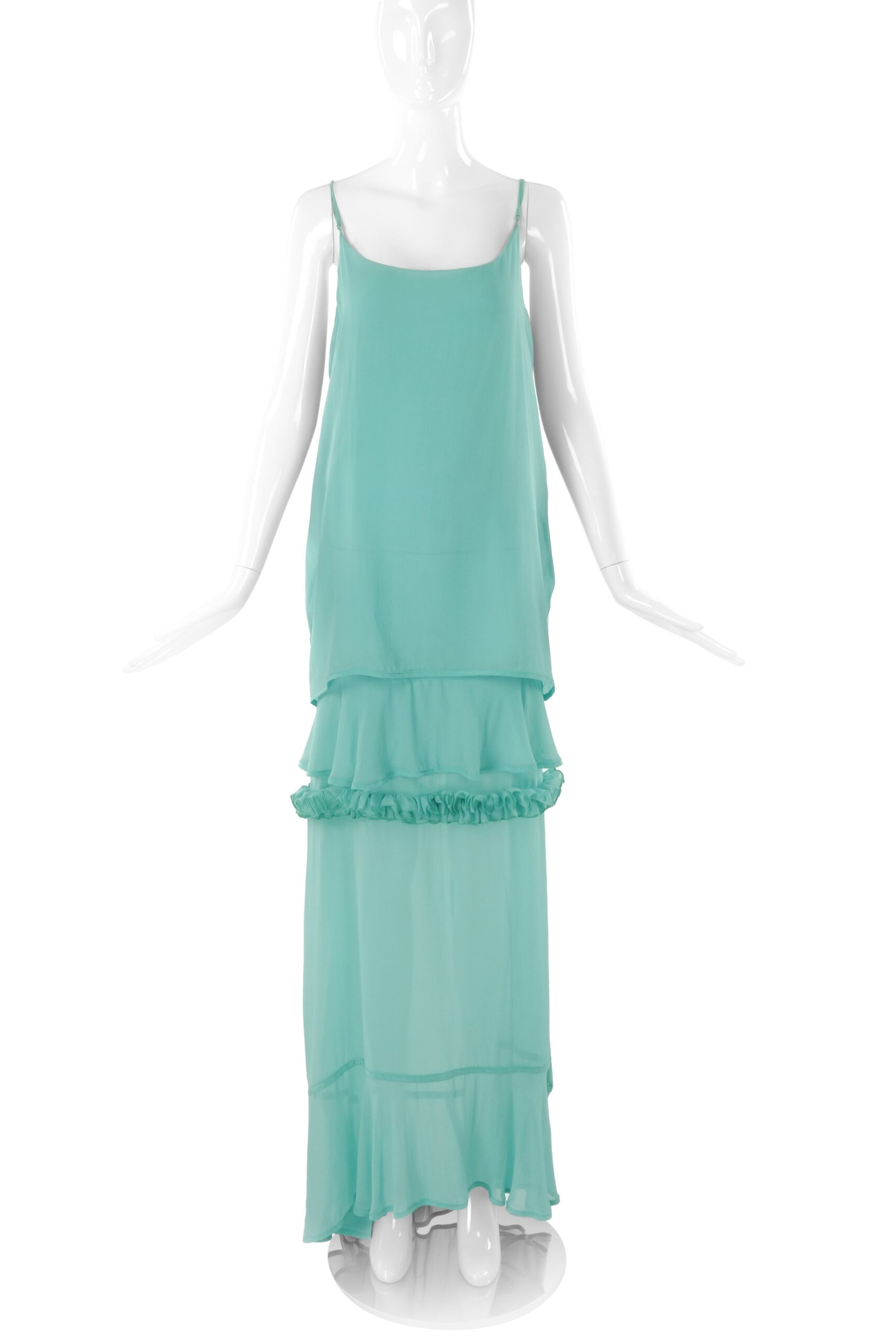 Richard Nicoll Seafoam Green Chiffon Slip Dress Gown with Ruffles Richard Nicoll Seafoam Green Chiffon Slip Dress Gown with Ruffles