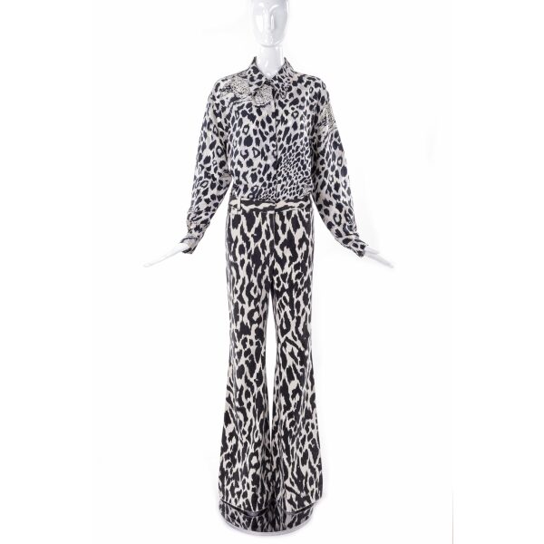 Céline Black and Ivory Abstract Animal Print Wide Leg Trouser