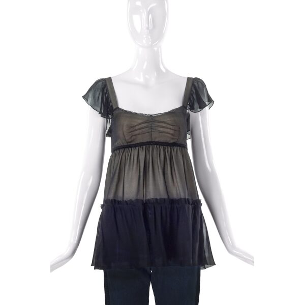 D&G by Dolce & Gabbana Black Chiffon Baby Doll Top