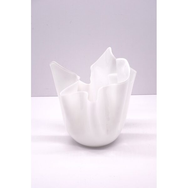 Venini - Fazzoletto Vase by Fulvio Bianconi - White on White - Murano Glass