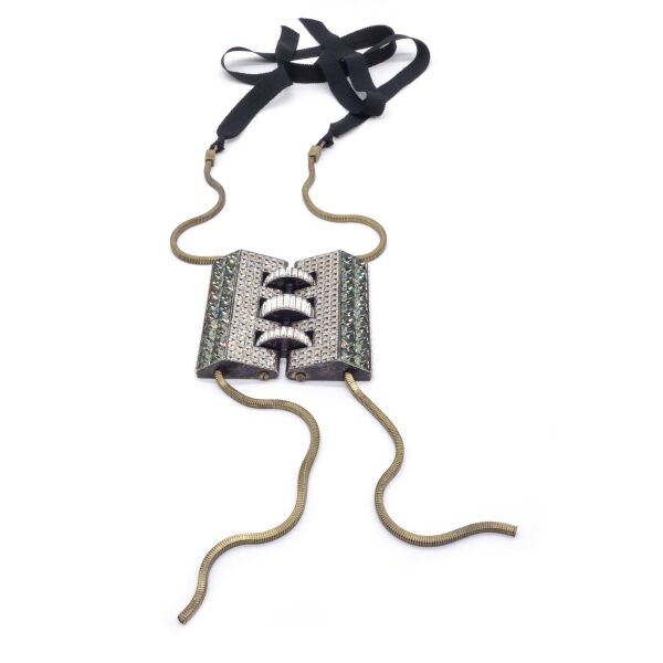 Lanvin Geometric Crystal Necklace with Ribbon FW2014