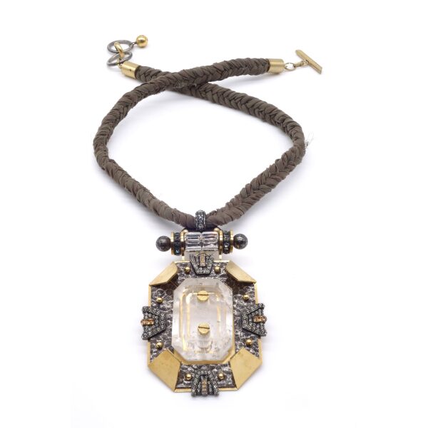 Lanvin Crystal Pendent on Braided Silk Ribbon Necklace