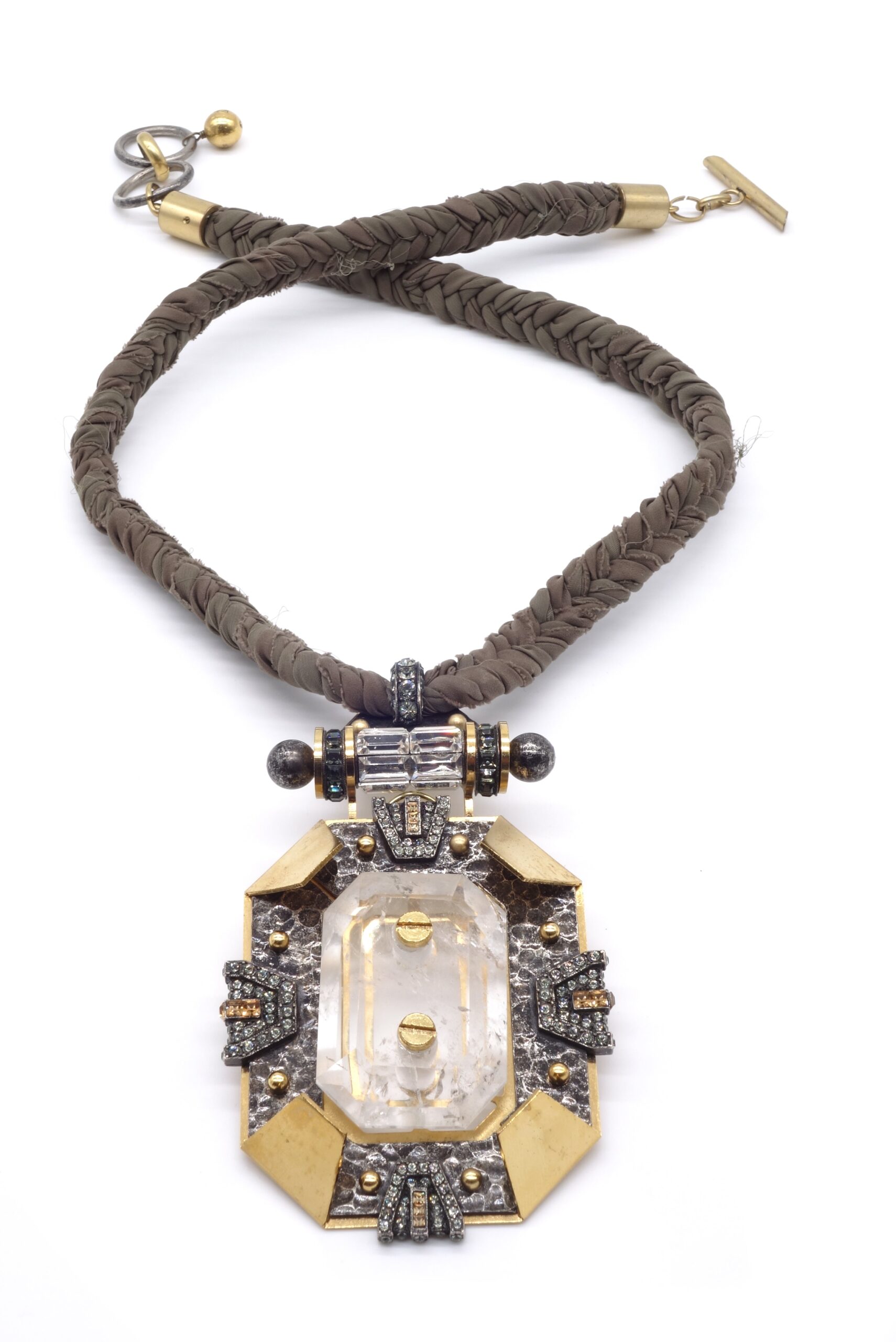 Lanvin Crystal Pendent on Braided Silk Ribbon Necklace Lanvin Crystal Pendent on Braided Silk Ribbon Necklace
