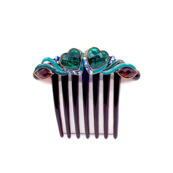 Vintage Hair Comb with Multi Color Rhinestones