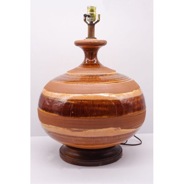 Massive Vintage Earthenware Pottery Lamp with Swirl Glazing