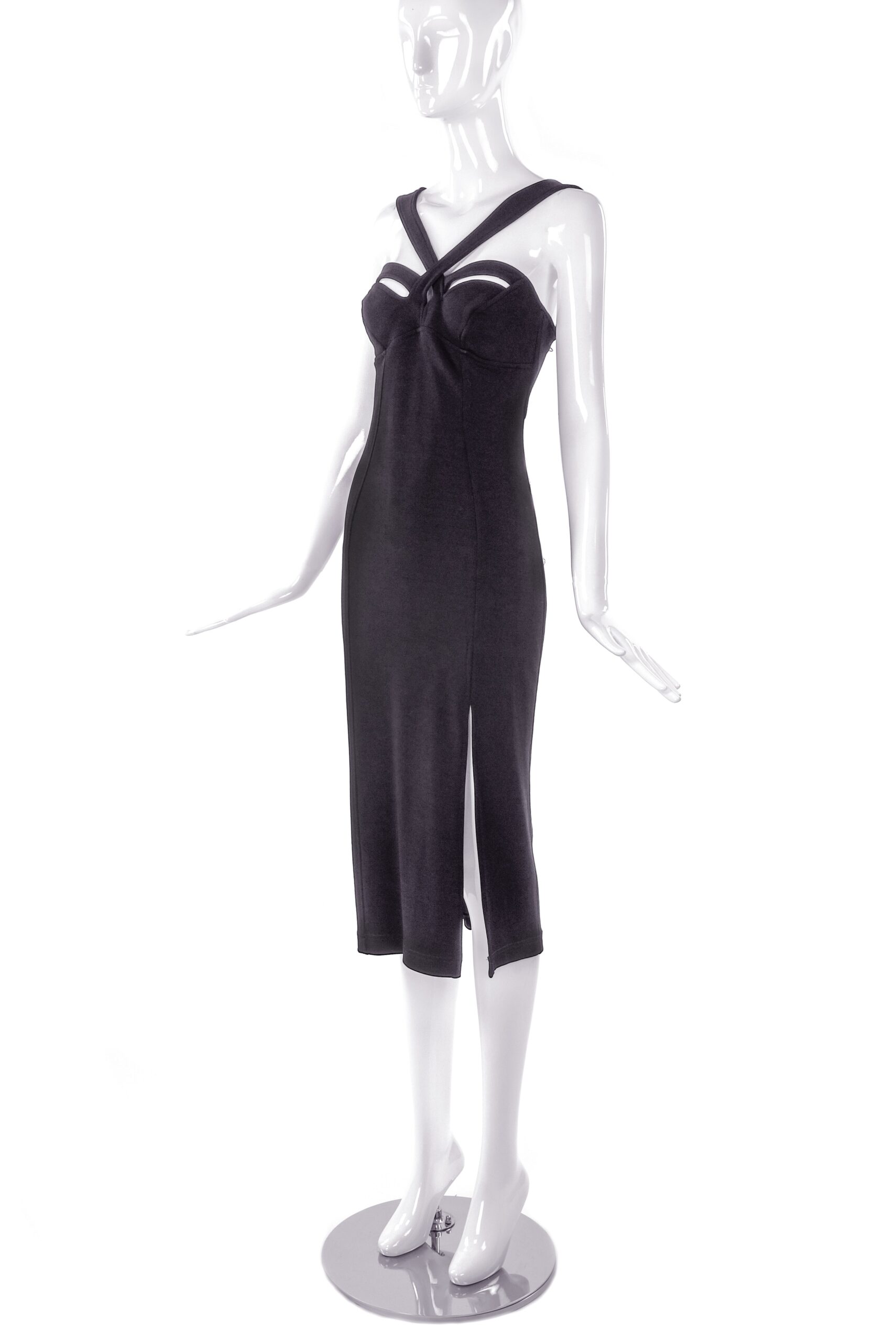 Tadashi Black Sexy Cut Out Cross Bra High Slit “Versace” Style Dress Tadashi Black Sexy Cut Out Cross Bra High Slit “Versace” Style Dress