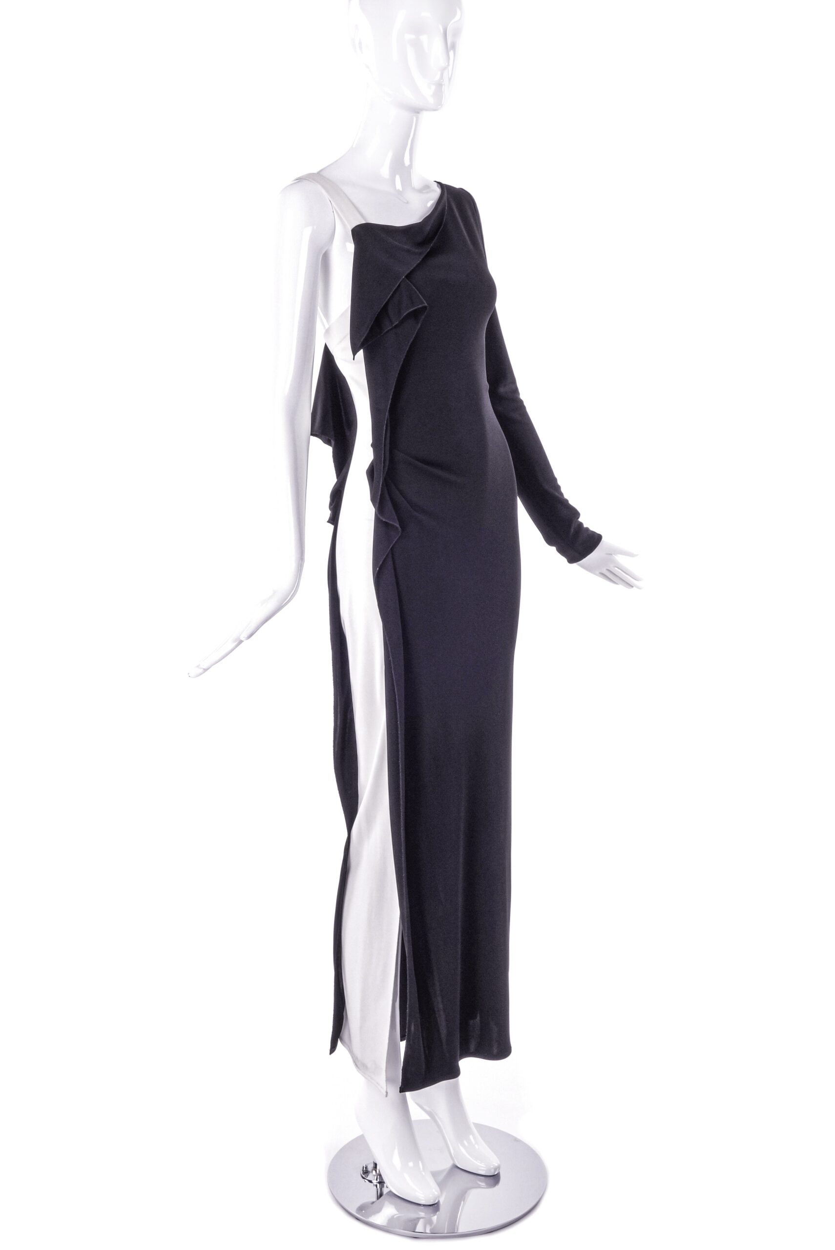 Vionnet Two Tone Black & White One Sleeve Gown Dress Vionnet Two Tone Black & White One Sleeve Gown Dress