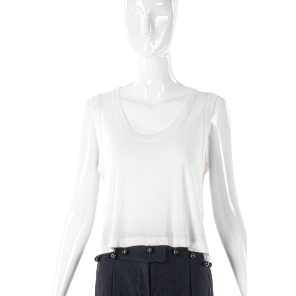 Sonia Rykiel White Cotton Tank Top with Black Glass Beads