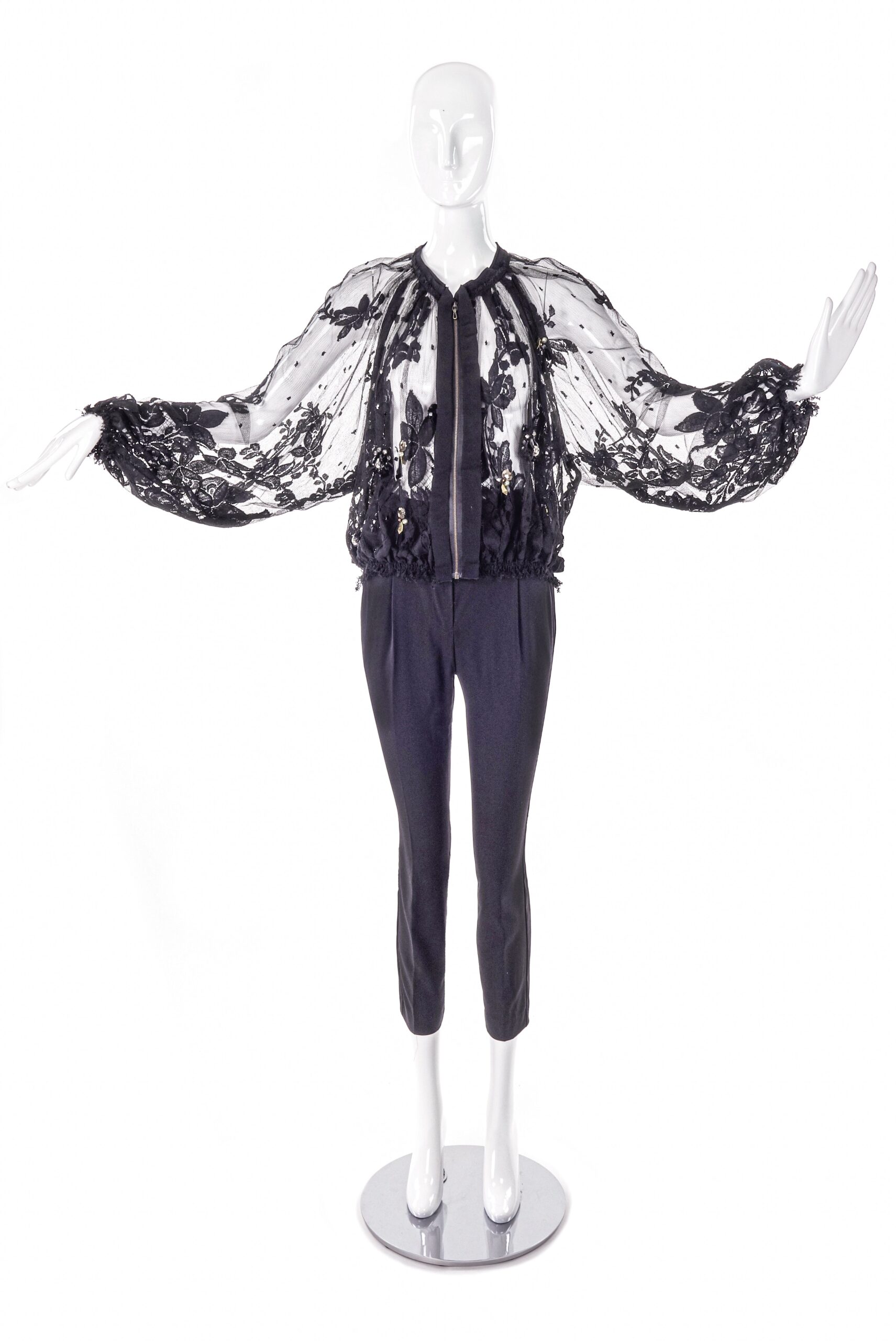 Lanvin Lace Swiss Dot Tulle Bomber with Embroidery Lanvin Lace Swiss Dot Tulle Bomber with Embroidery
