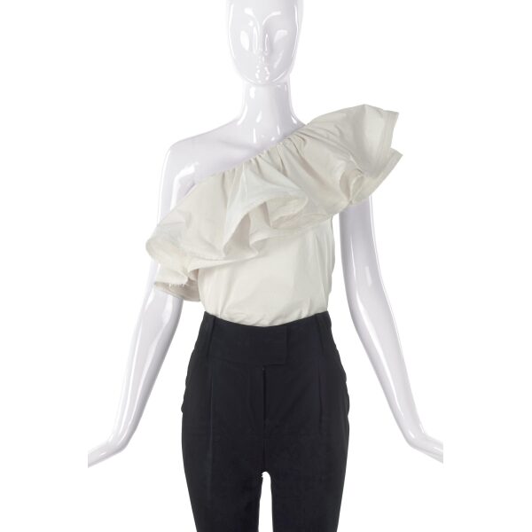Lanvin White One Shoulder Ruffle Top