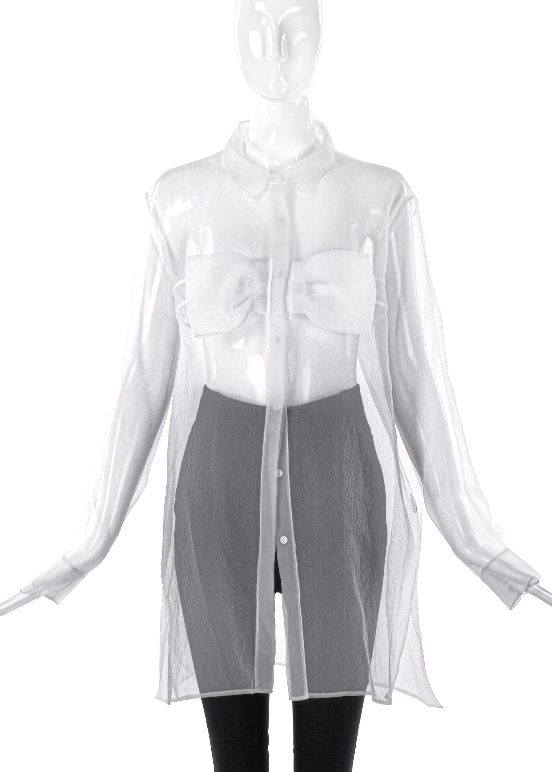 Christopher Kane White Oversized Sheer Button- Up Shirt Blouse with Bow Christopher Kane White Oversized Sheer Button- Up Shirt Blouse with Bow