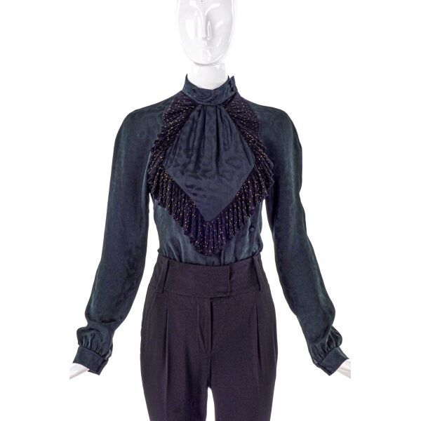Ted Lapidus Paris Couture Leopard Print Ruffle Blouse