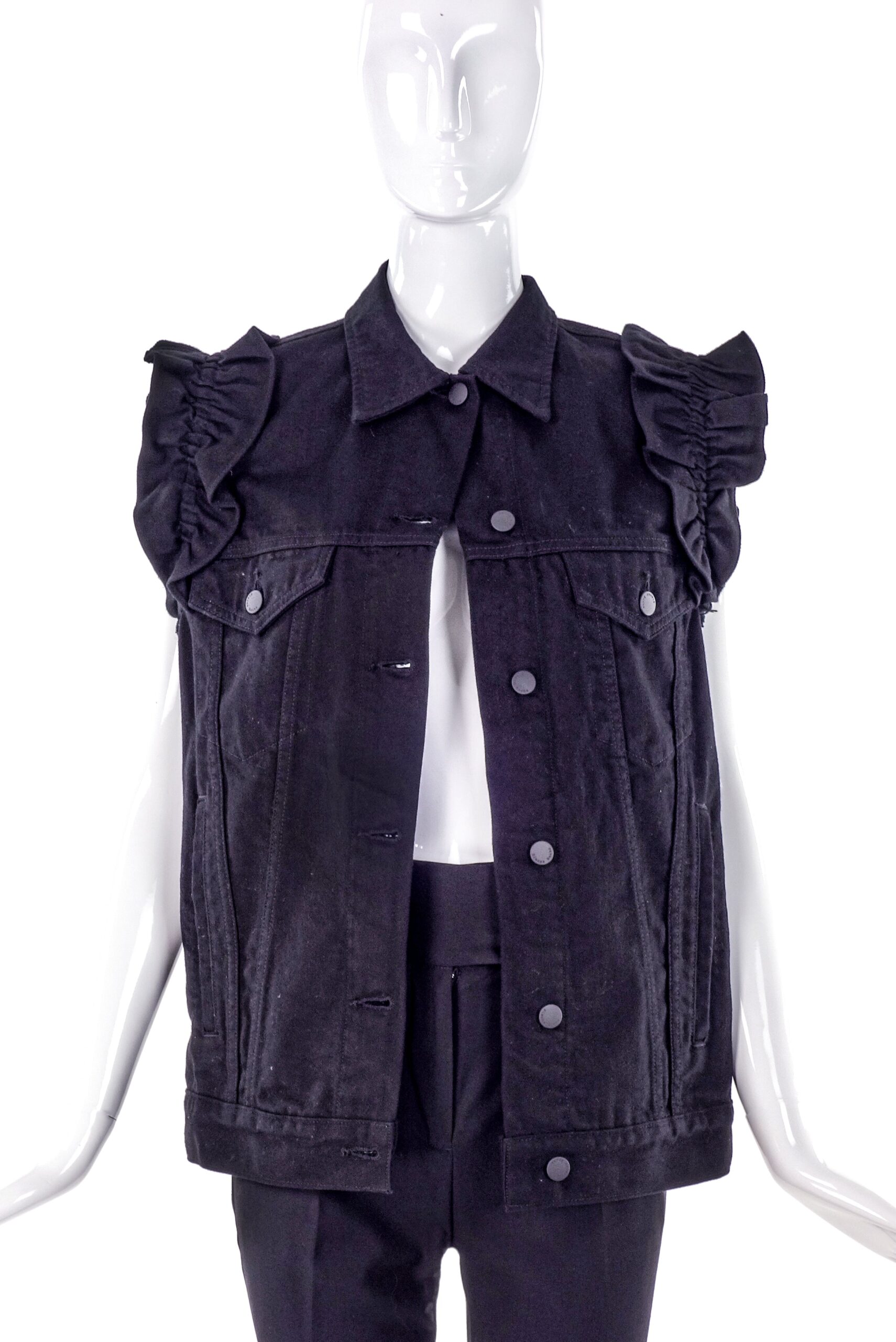 Simone Rocha X J Brand Denim Vest with Shoulder Ruffles Simone Rocha X J Brand Denim Vest with Shoulder Ruffles