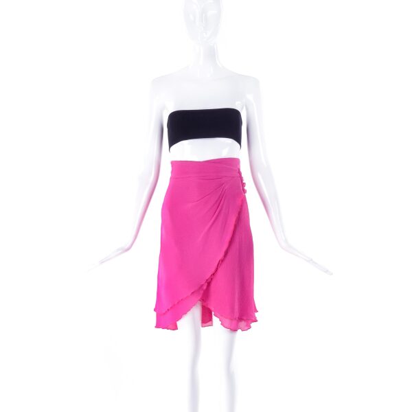 Emanuel Ungaro Silk Crepe Chiffon Bubblegum Pink Wrap Skirt