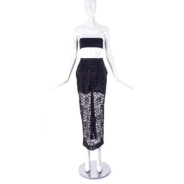 Alessandra Rich Black Floral Lace Skirt