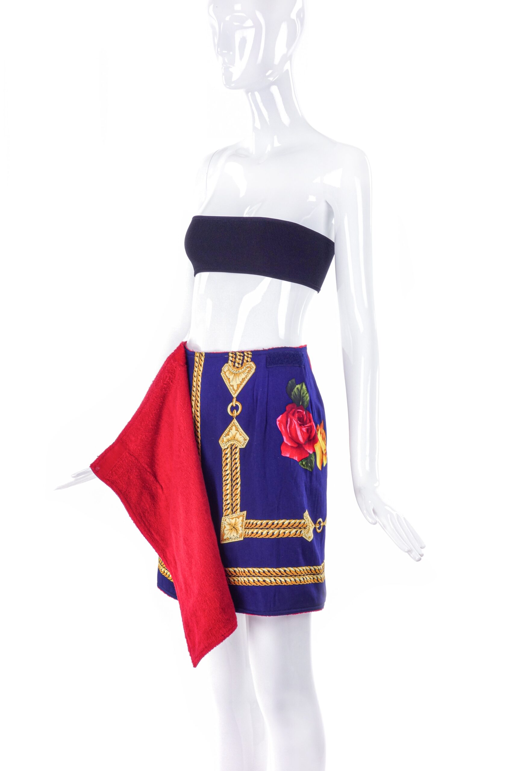 Vintage Floral & Chain “Versace-esque” Skirt with a Red Terry Cloth Interior Vintage Floral & Chain “Versace-esque” Skirt with a Red Terry Cloth Interior