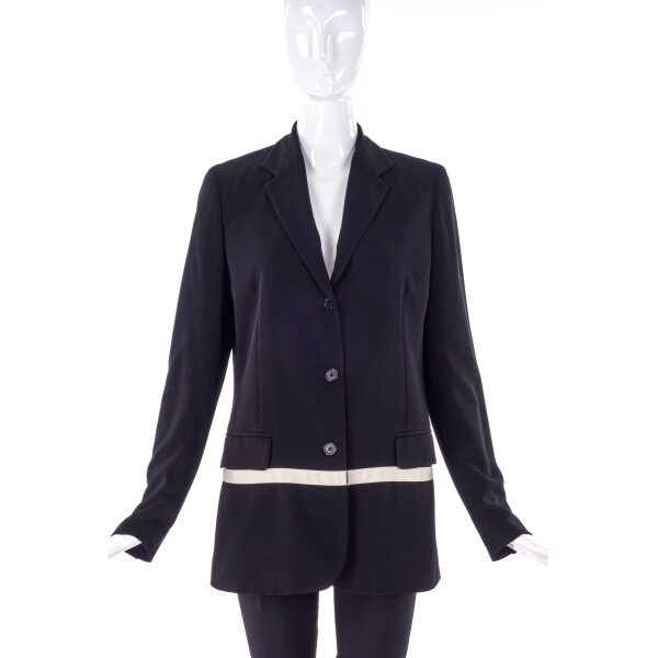Helmut Lang Black Suit Blazer Jacket with Ivory Stripe SS1997