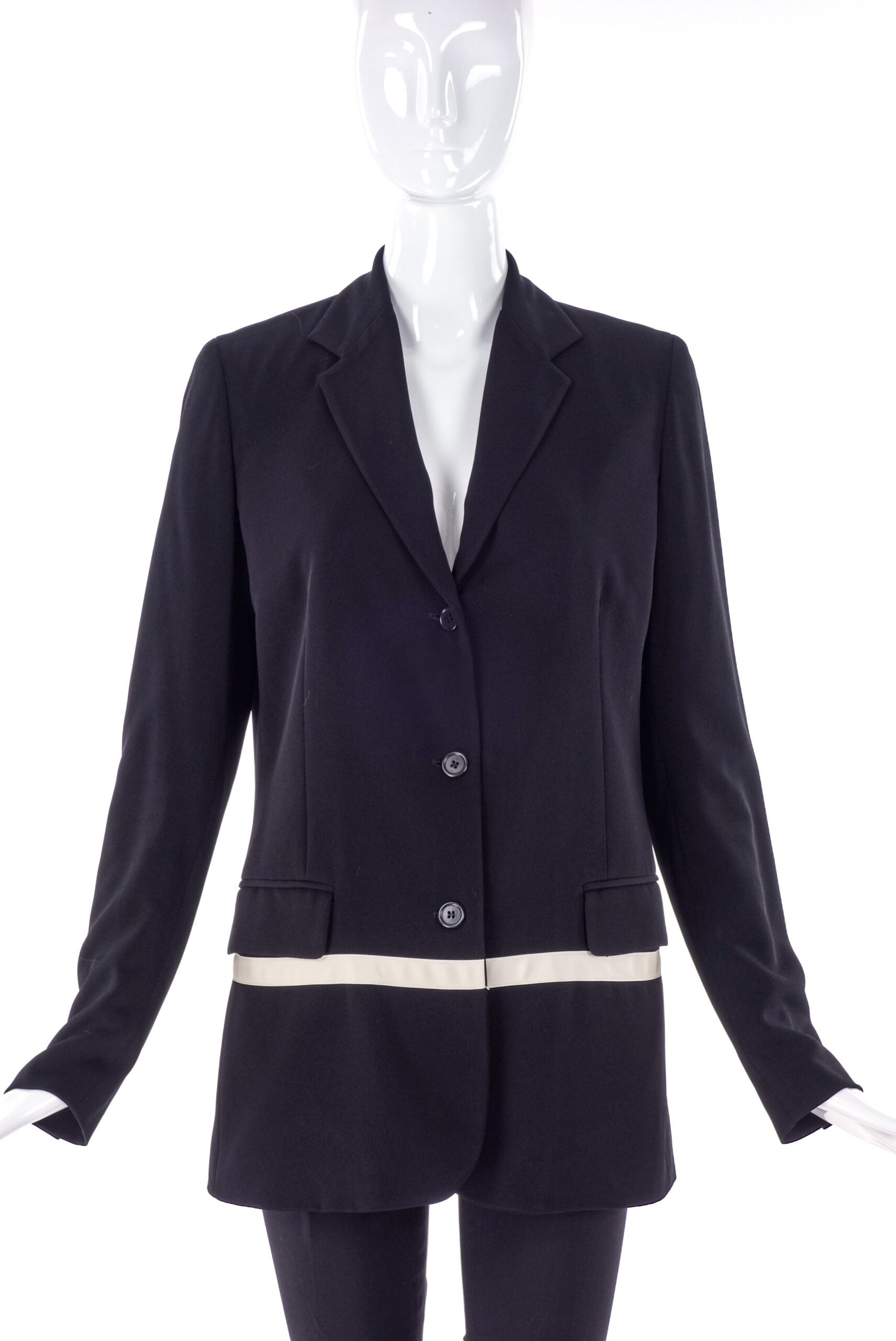 Helmut Lang Black Suit Blazer Jacket with Ivory Stripe SS1997 Helmut Lang Black Suit Blazer Jacket with Ivory Stripe SS1997