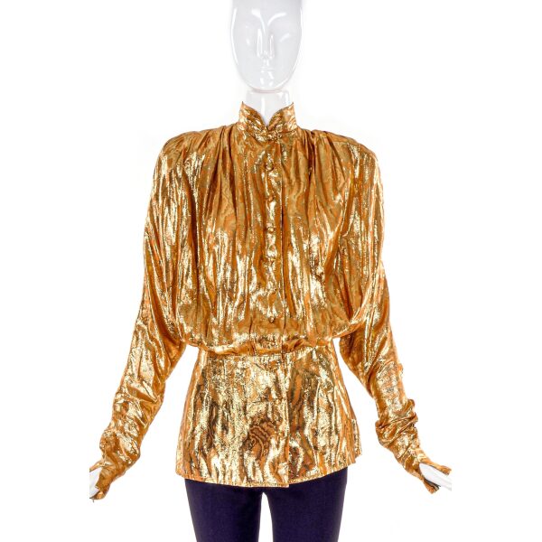 Oleg Cassini Orange Metallic Print Top