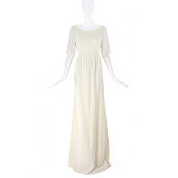 Roksanda Ivory Crepe Wool Long Dress with White Silk Sleeves.