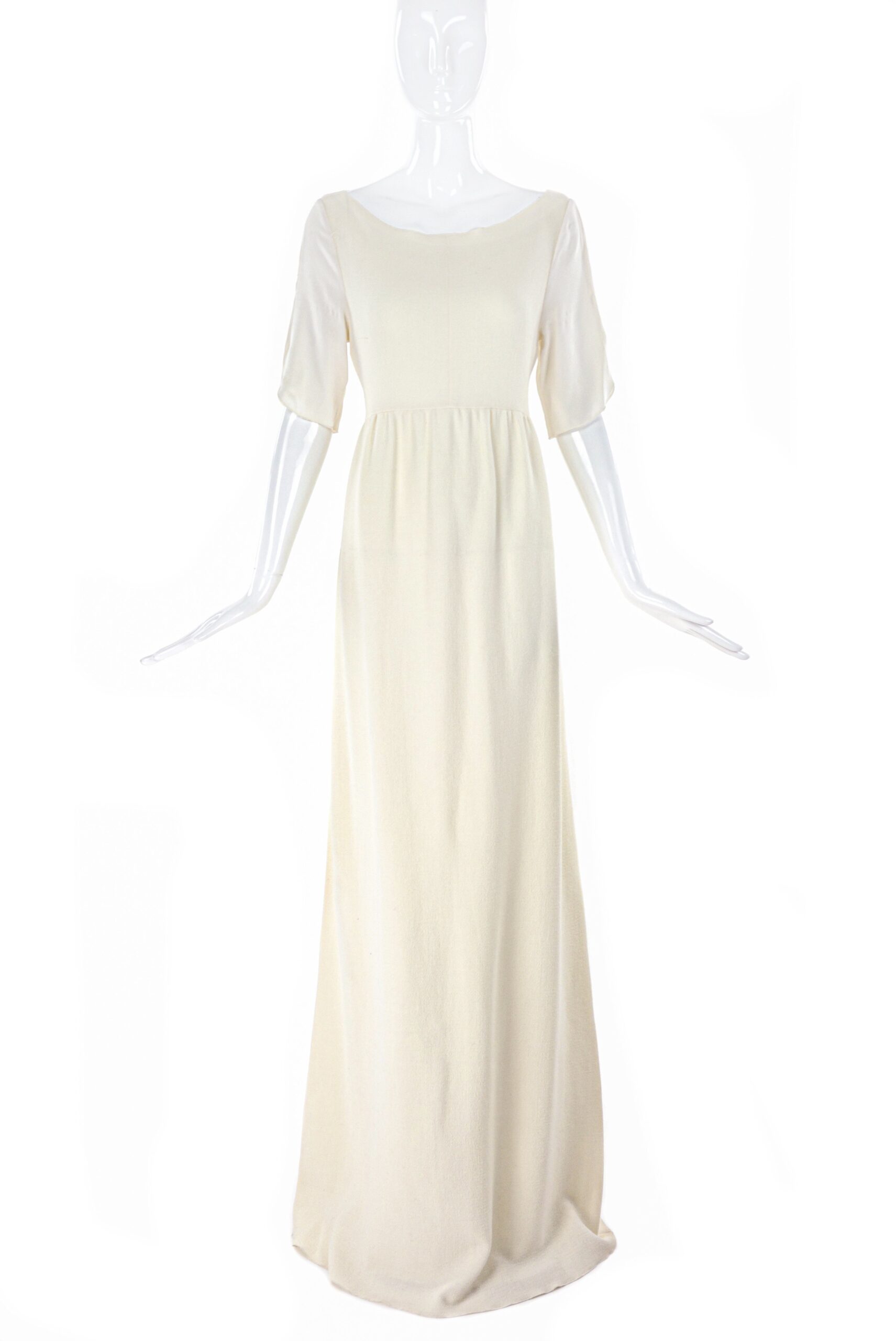 Roksanda Ivory Crepe Wool Long Dress with White Silk Sleeves. Roksanda Ivory Crepe Wool Long Dress with White Silk Sleeves.