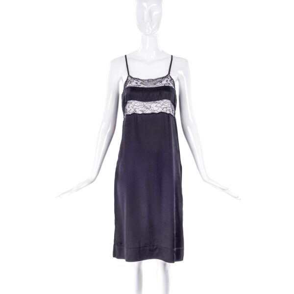 Veronique Branquinho Black Satin Lace Slip Dress