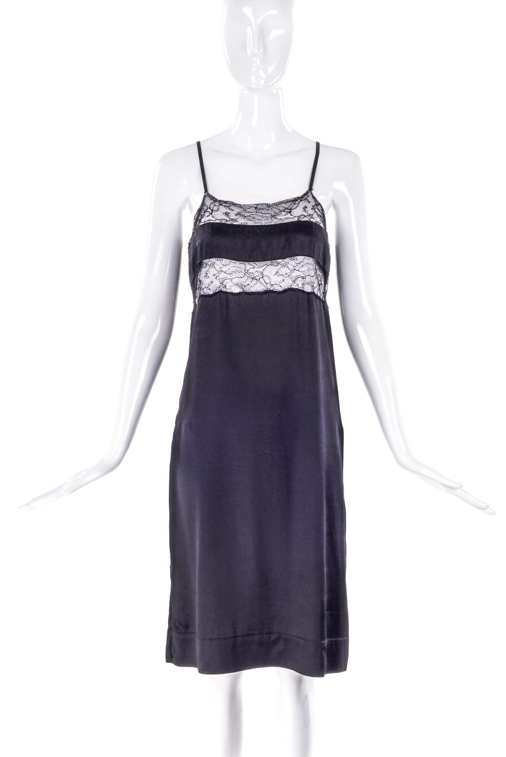 Veronique Branquinho Black Satin Lace Slip Dress Veronique Branquinho Black Satin Lace Slip Dress