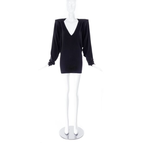 Maison Martin Margiela Pointed Shoulder Black V Neck Sweater Dress