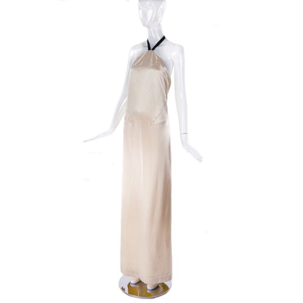 Margiela Ivory Satin Low Back Dress Gown with Halter Ribbon Tie