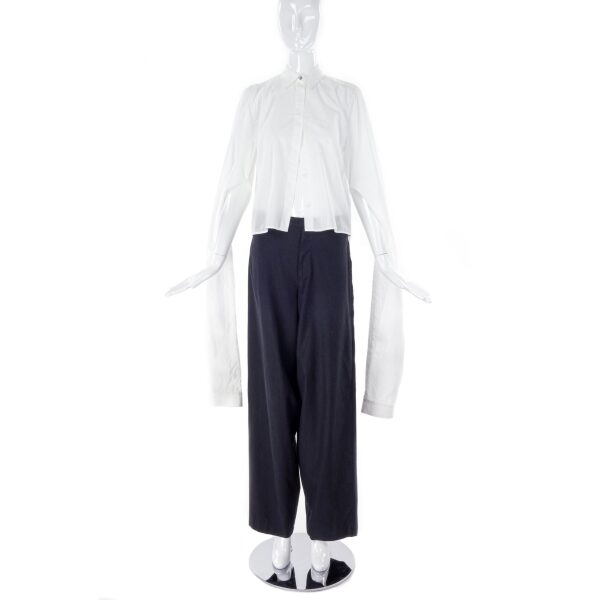 MM6 Margiela White Cotton Button Up Shirt with Elongated Sleeve