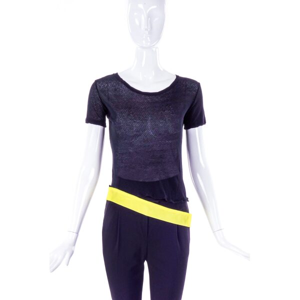 Helmut Lang Black Sheer T-Shirt with Neon Yellow Nylon Waistband SS1997