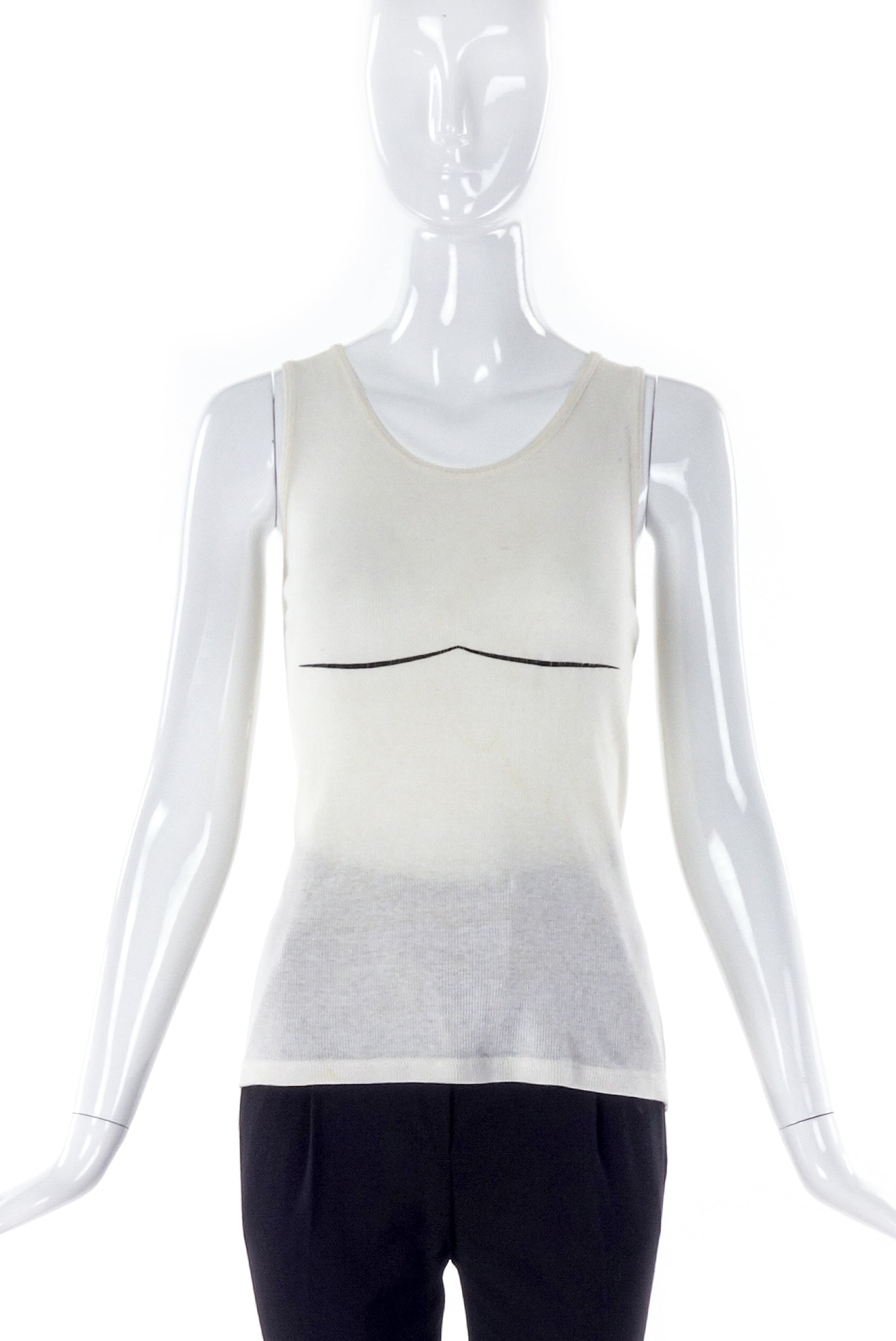 Helmut Lang Ribbed Tank Top with Graphic Boob Accent Line Helmut Lang Ribbed Tank Top with Graphic Boob Accent Line