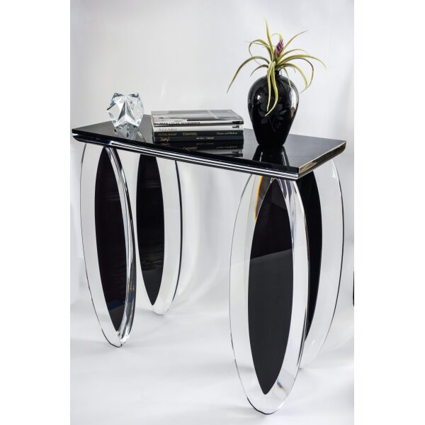“Silence of Eclipse” Lucite Black and Clear Console Table by Mikhail Loznikov – signed & dated 1992