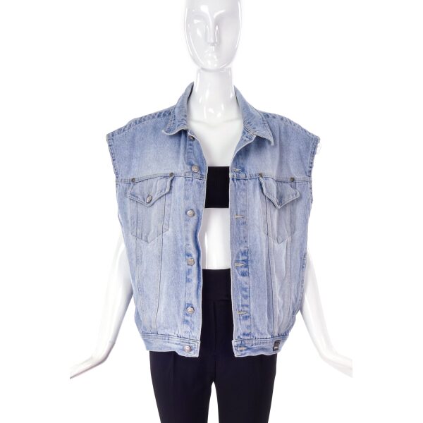Versace Jeans Couture Oversized Denim Vest with Silver Medusa Buttons