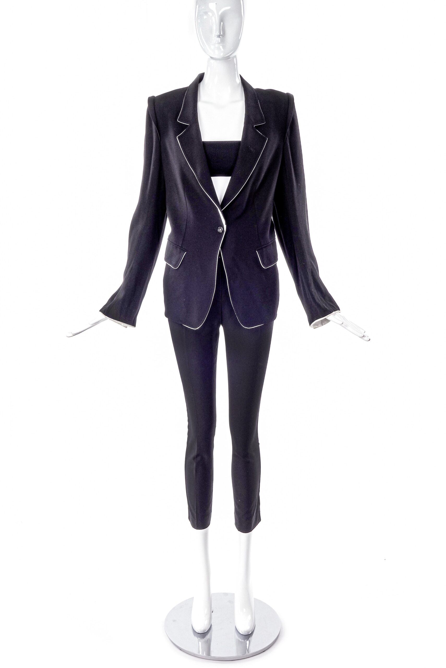 Ann Demeulemeester Black Fitted Blazer with White Piping Ann Demeulemeester Black Fitted Blazer with White Piping