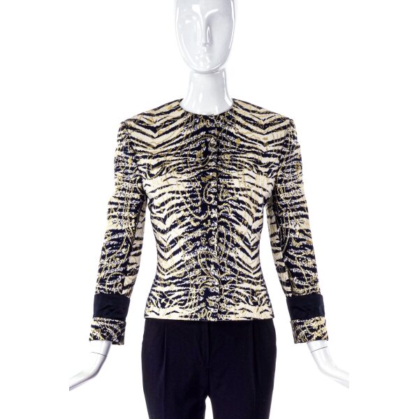 Istante by Gianni Versace Zebra Print Gold Collarless Jacket