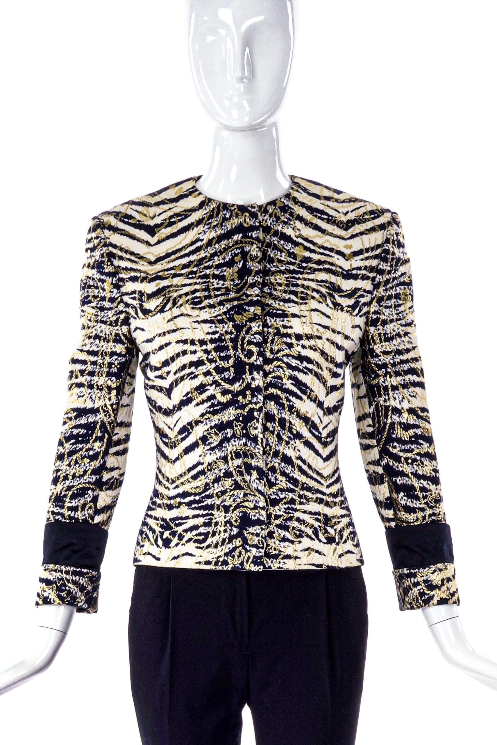 Istante by Gianni Versace Zebra Print Gold Collarless Jacket Istante by Gianni Versace Zebra Print Gold Collarless Jacket