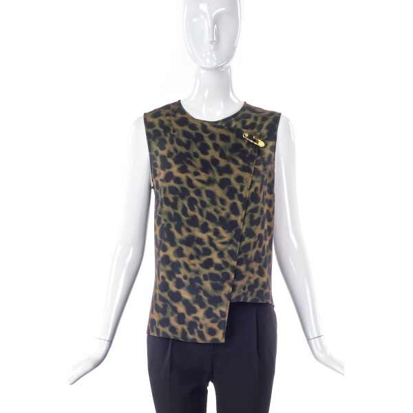 Versus by Versace Gold Medusa Safety Pin Military Leopard Top
