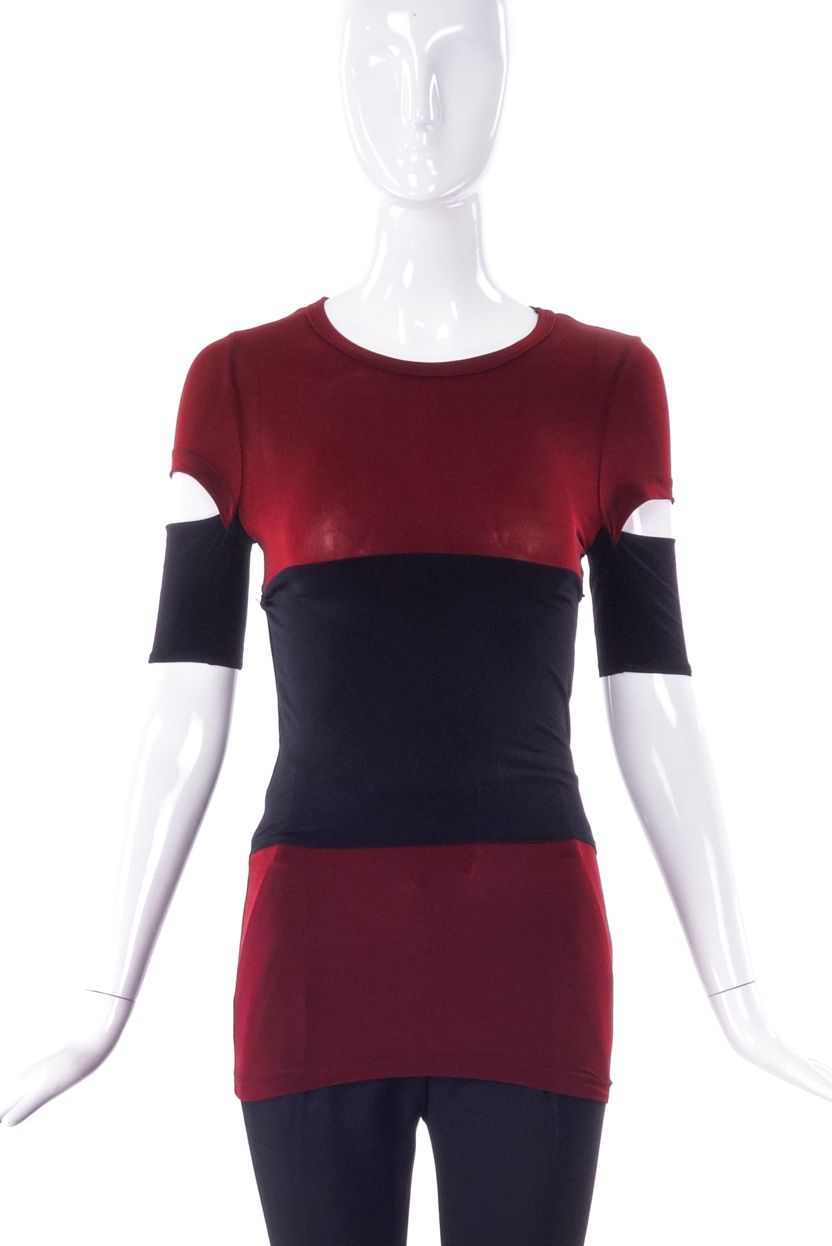 Helmut Lang Maroon Black Stripe Stretch T-Shirt Top Helmut Lang Maroon Black Stripe Stretch T-Shirt Top