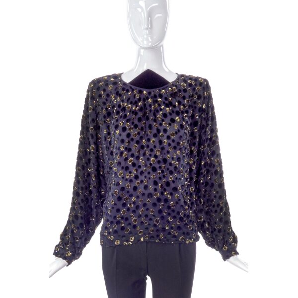 Valentino Chiffon with Gold Lurex and Black Velvet Polka Dot Blouse
