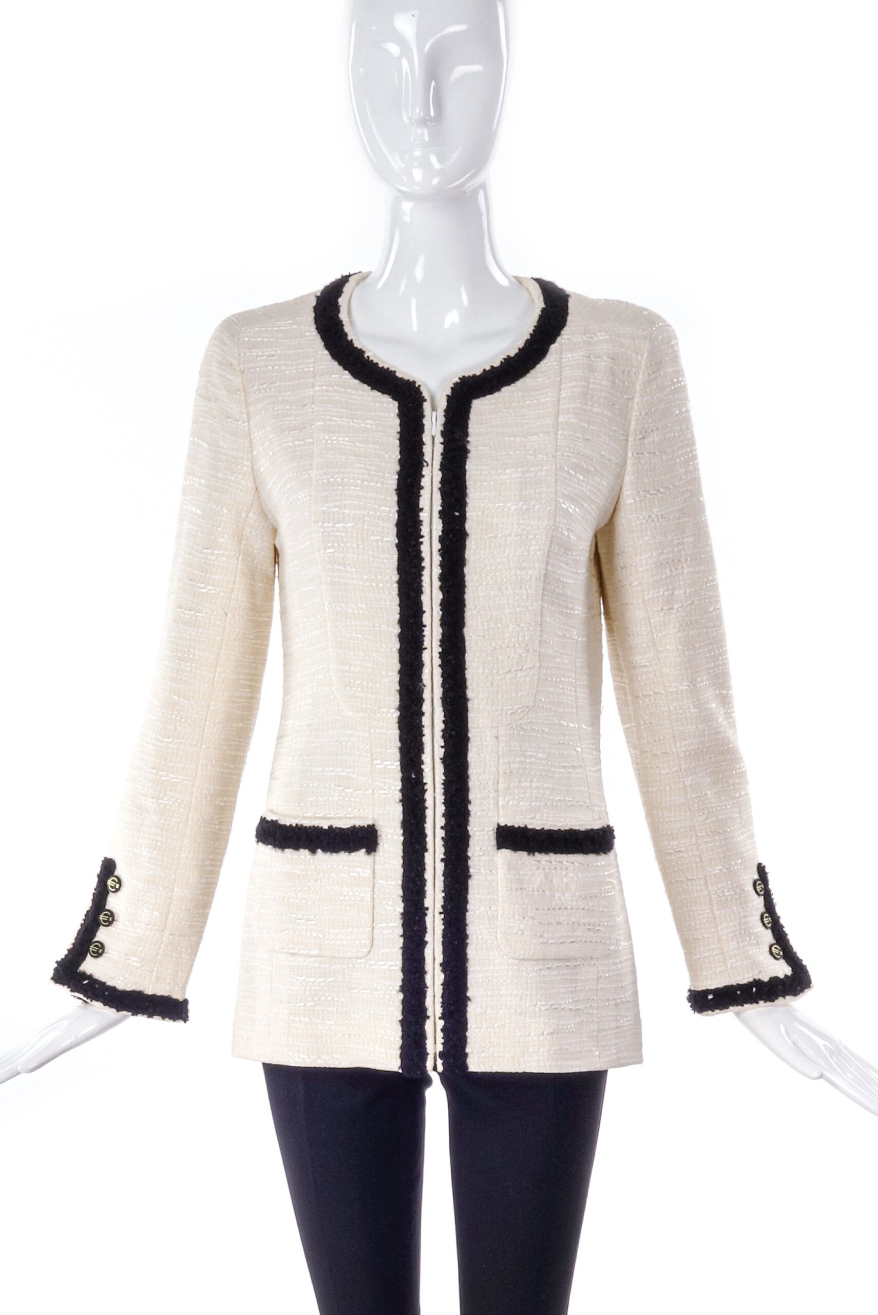 Chanel Ivory and Black Tweed Jacket Chanel Ivory and Black Tweed Jacket